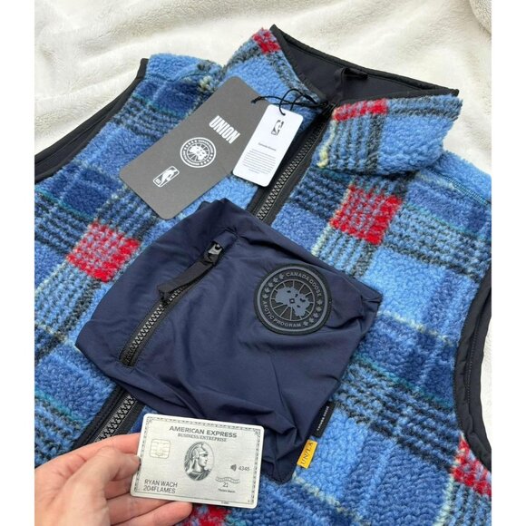 Canada Goose x NBA x Union LA Legion Blue Plaid Fleece Vest - Picture 2 of 4